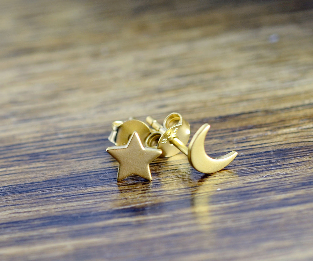 Moon and Star Stud Earrings.