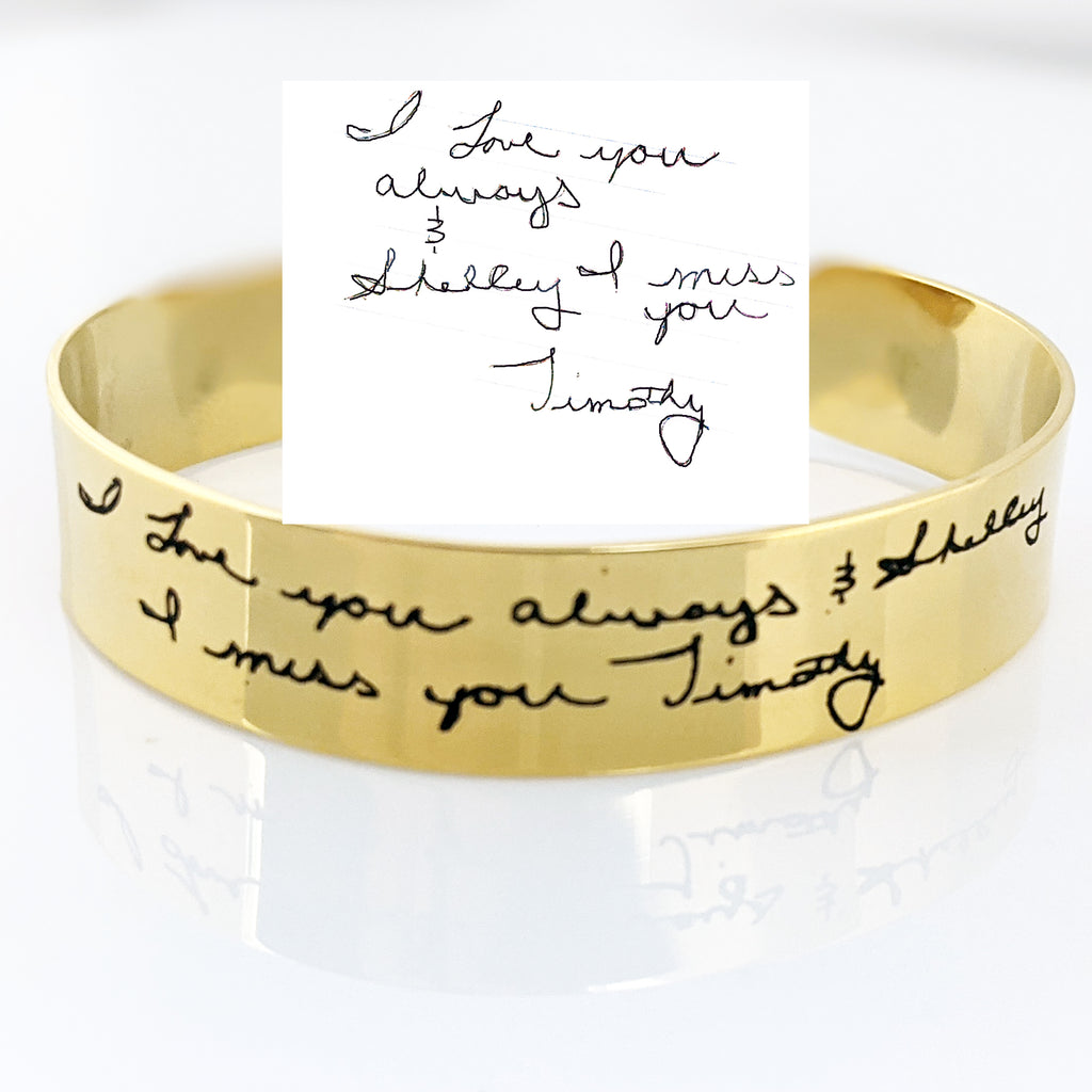 Actual Handwriting Gold Cuff Bracelet.