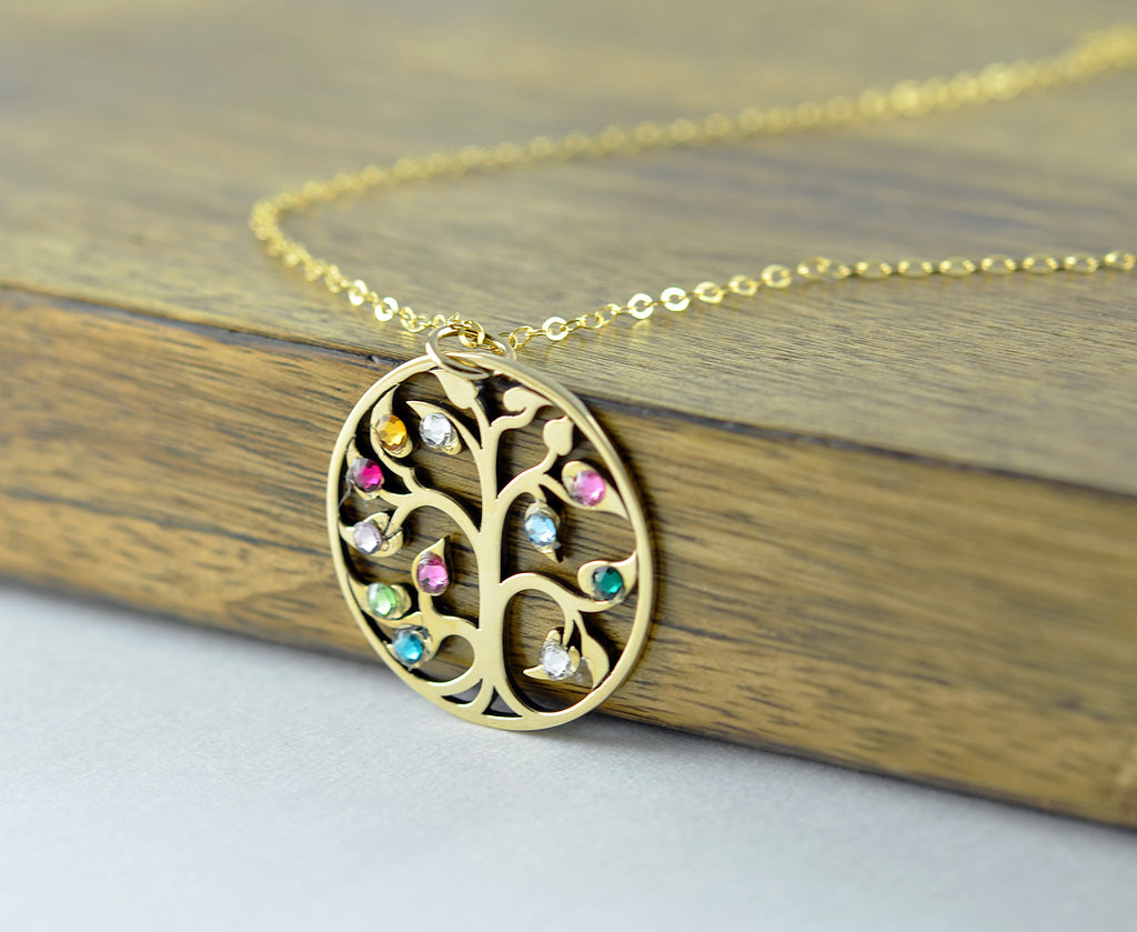 Gold Family Tree Birthstone Necklace.