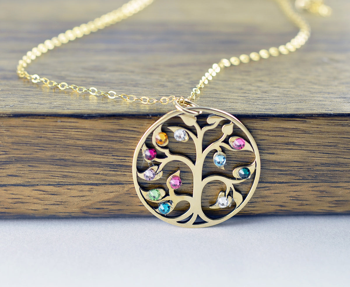 Gold Family Tree Birthstone Necklace Lovable Keepsake Gifts