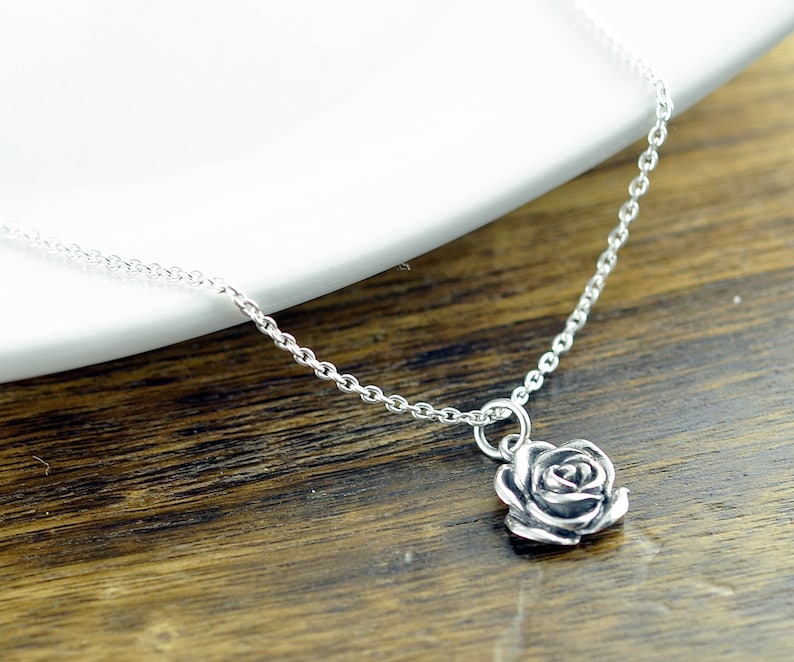 Sterling Silver Rose Charm Necklace.