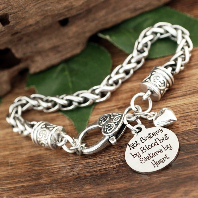 Not sisters by blood but Sisters by heart Silver Antique Bracelet.