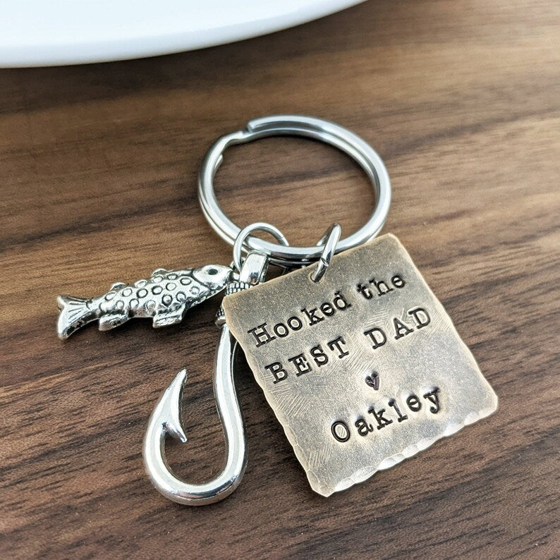 Hooked The Best Dad Keychain.