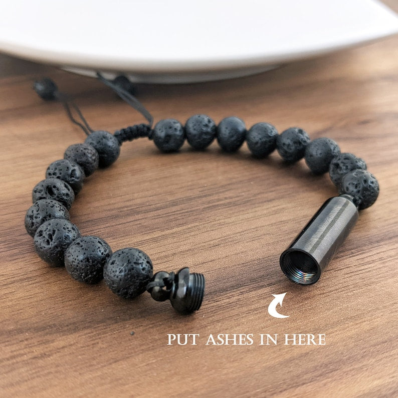 Cremation Bracelet with Lava Beads.