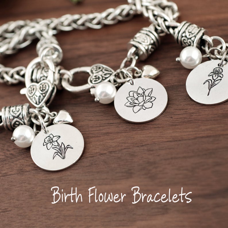 Birth Flower Bracelet - Antique Silver.