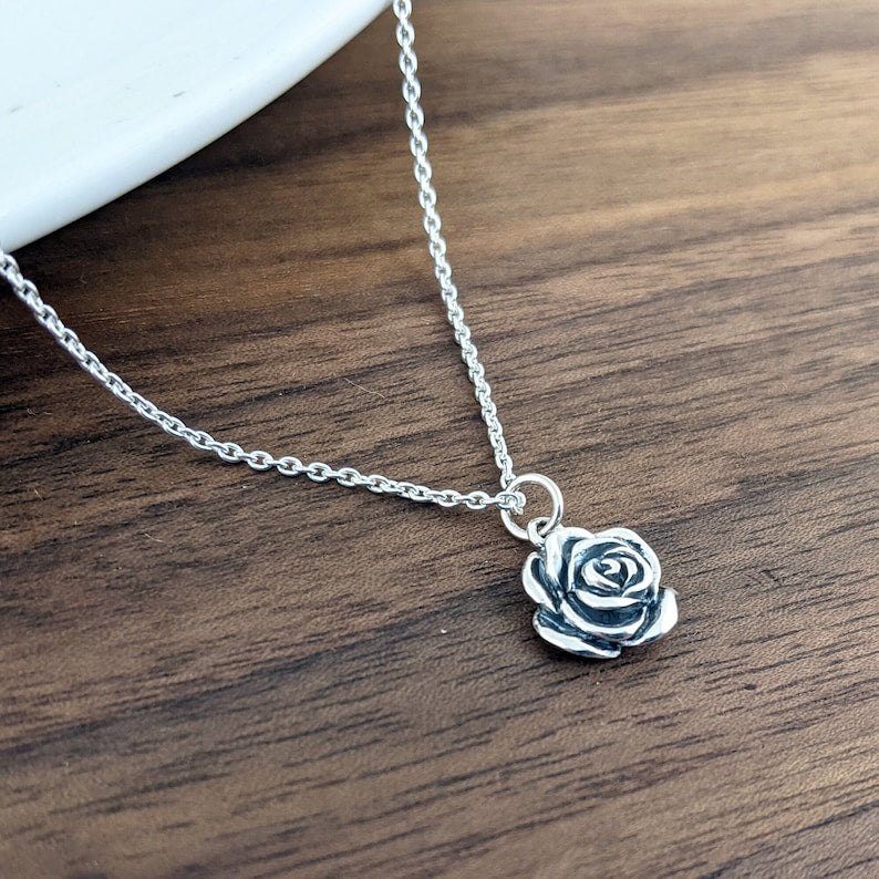 Sterling Silver Rose Charm Necklace.
