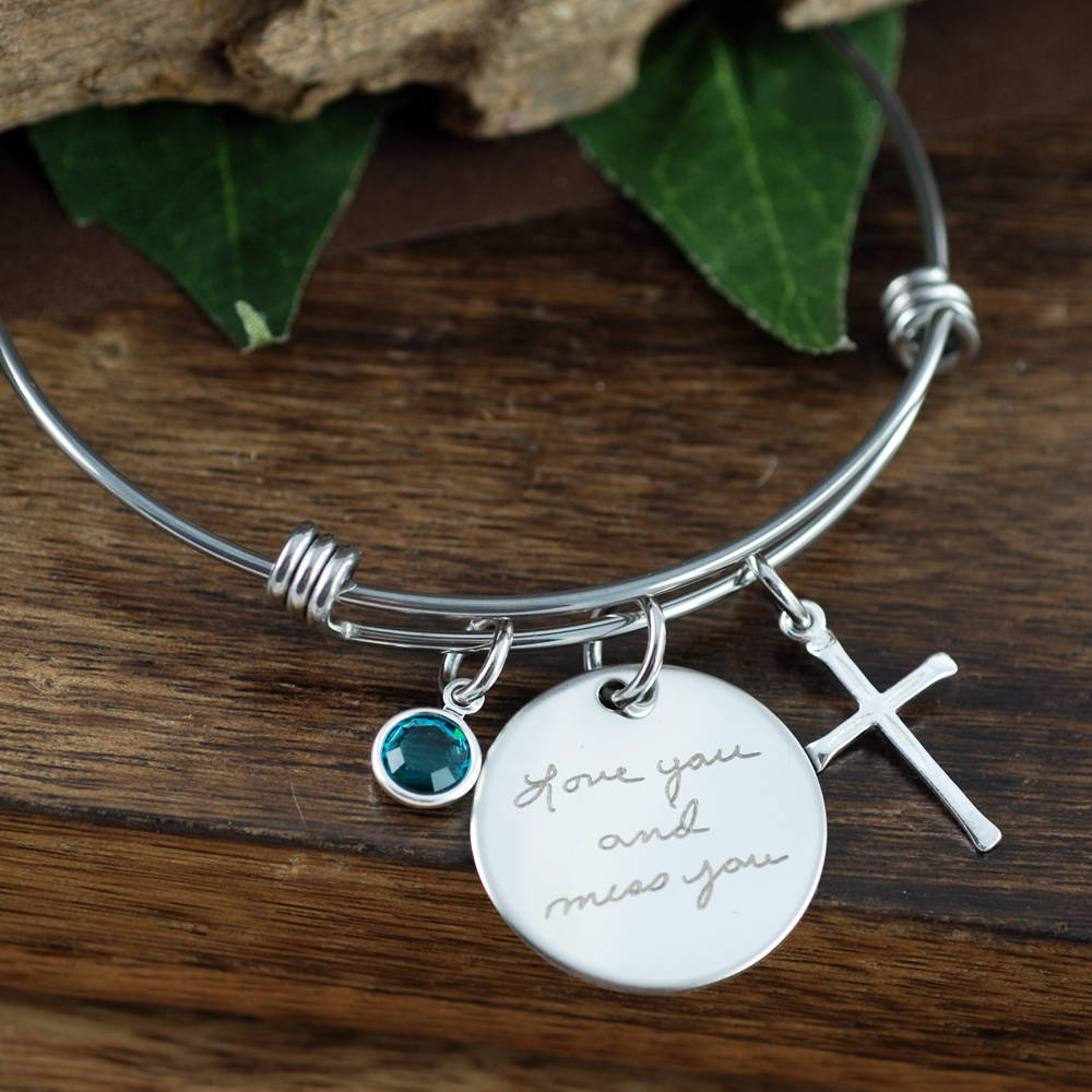 Personalized Engraved Actual Handwriting Bangle Bracelet.