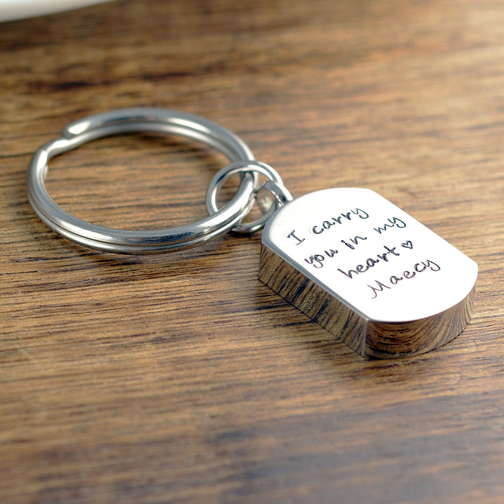 I Carry You In My Heart Cremation Tag Keychain.