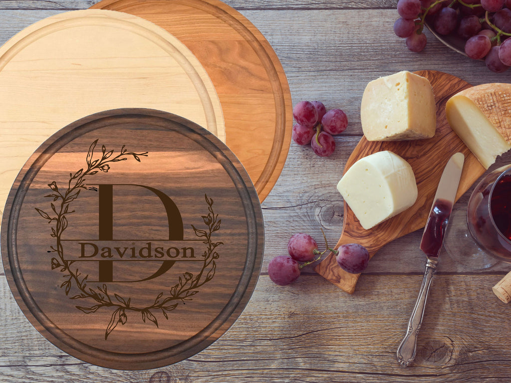 Personalized Engraved Round Cutting Board.