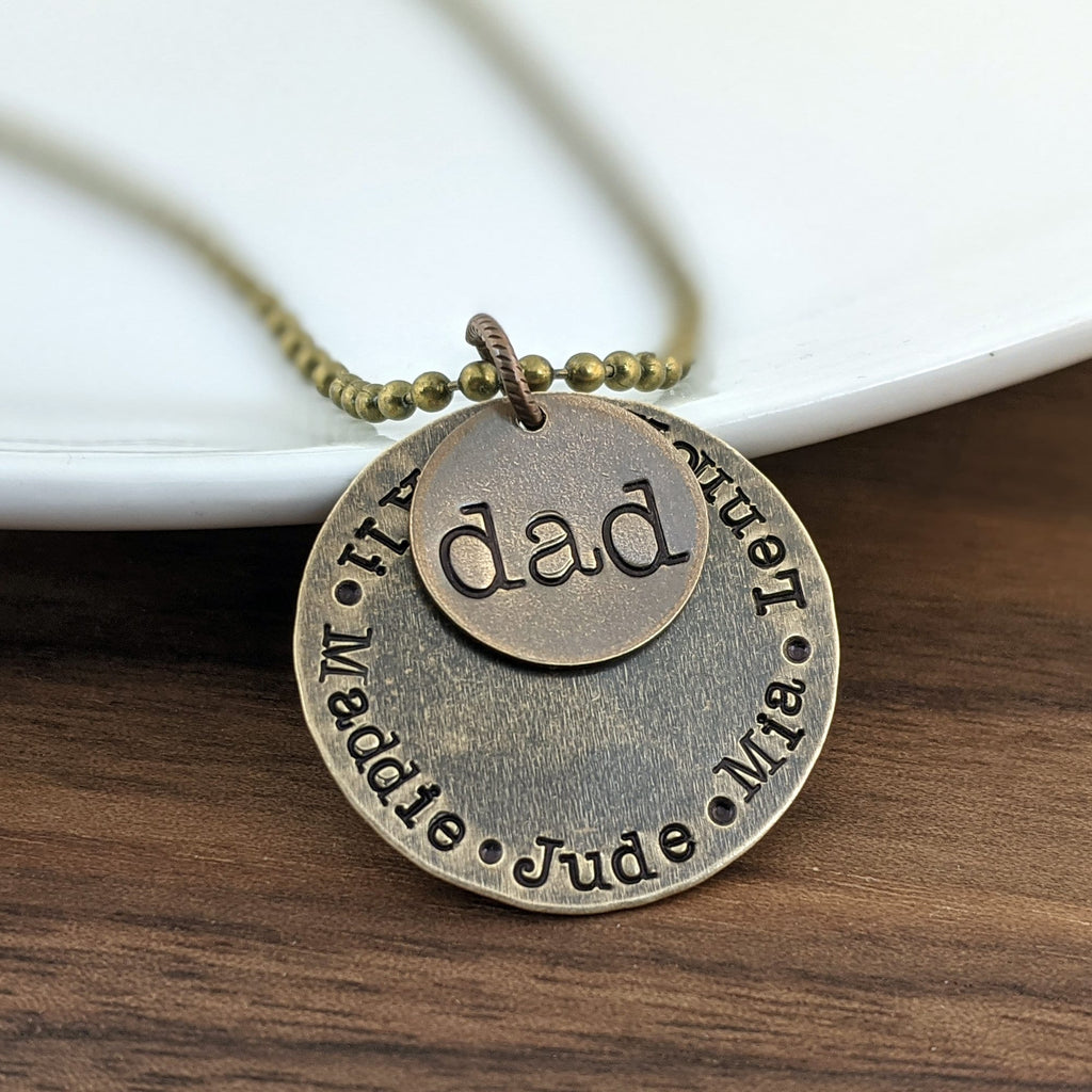 Personalized Rustic Round Dad Necklace.