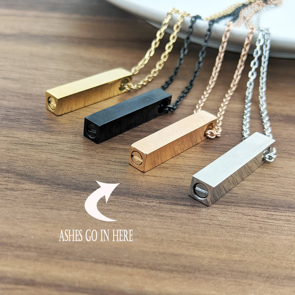 Personalized 4 Sided Cremation Bar Necklace.