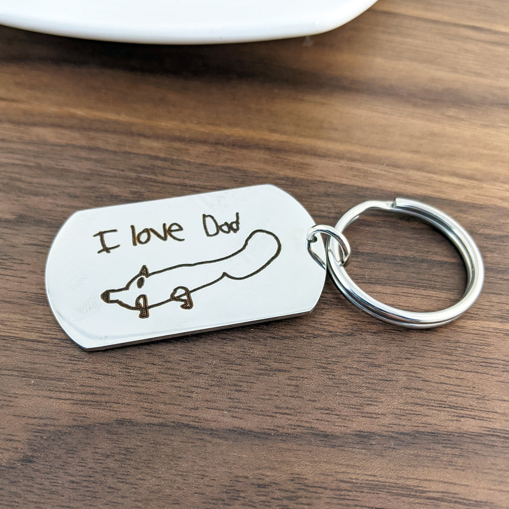 Child's Artwork Custom Dog Tag Keychain.