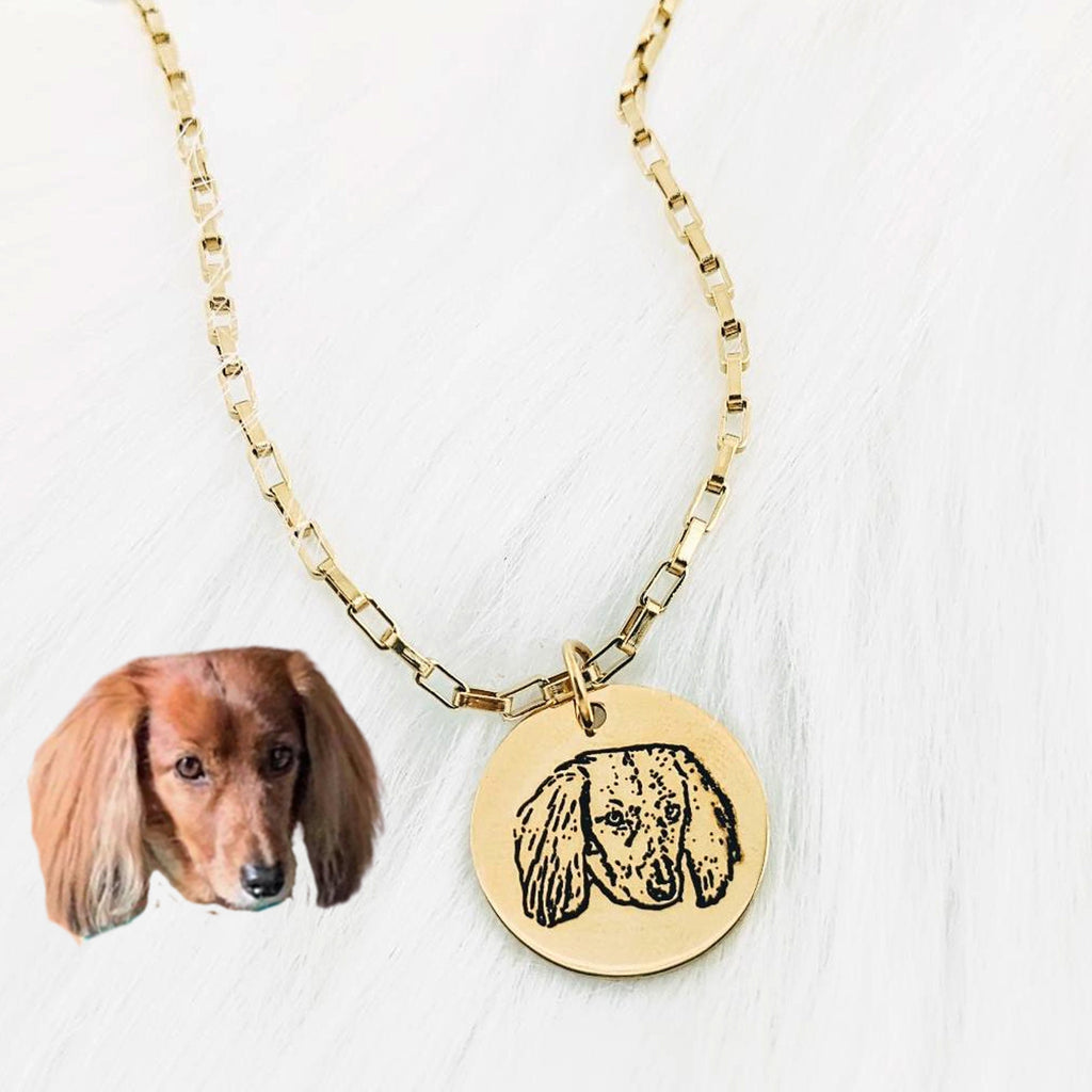 Custom Dog Portrait Necklace on Paperclip Chain.