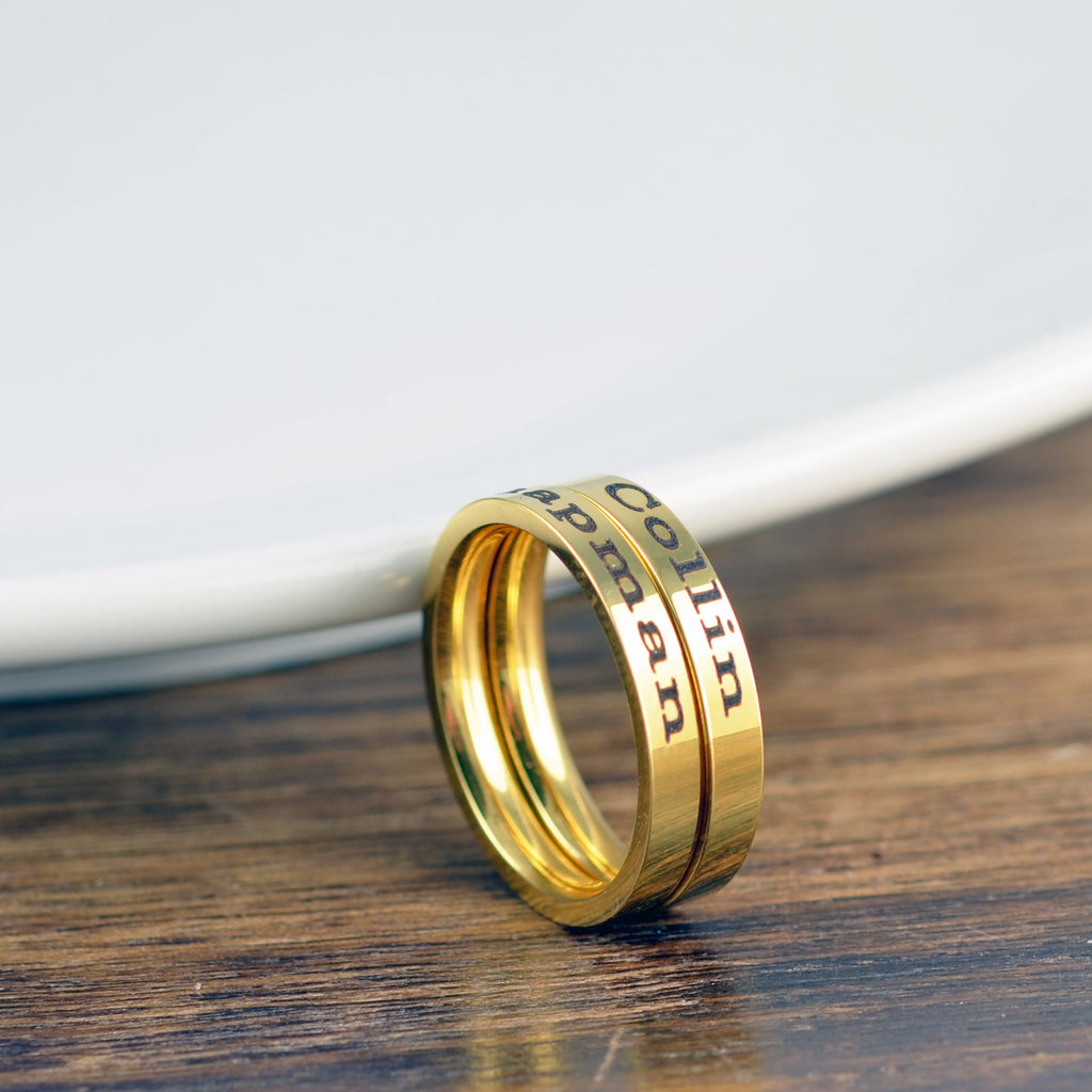 Stackable Name Rings.