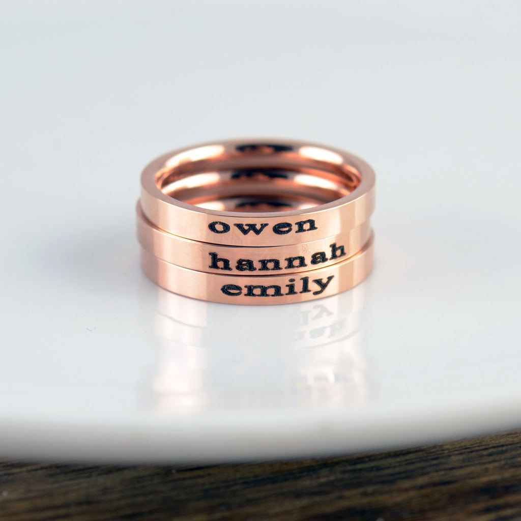 Stackable Name Rings.