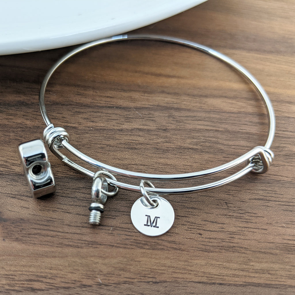 Personalized Initial Cremation Heart Bangle Bracelet.