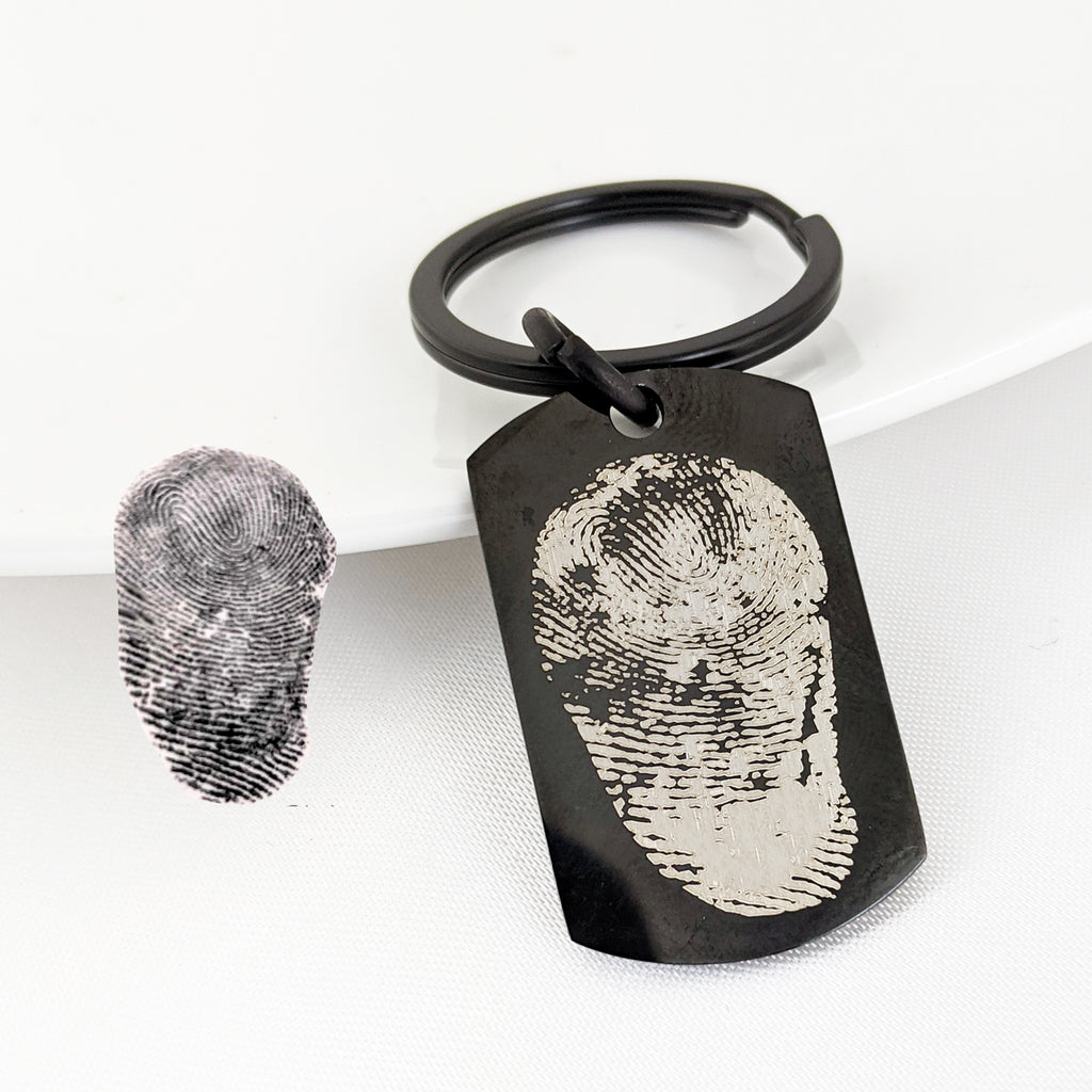 Black Keychain with Actual Fingerprint.