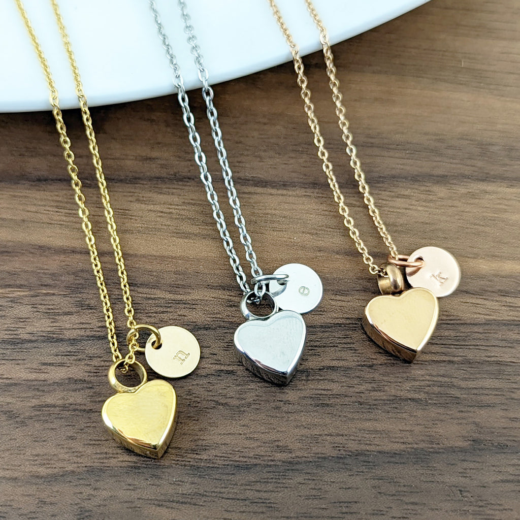 Cremation Heart Initial Necklace.