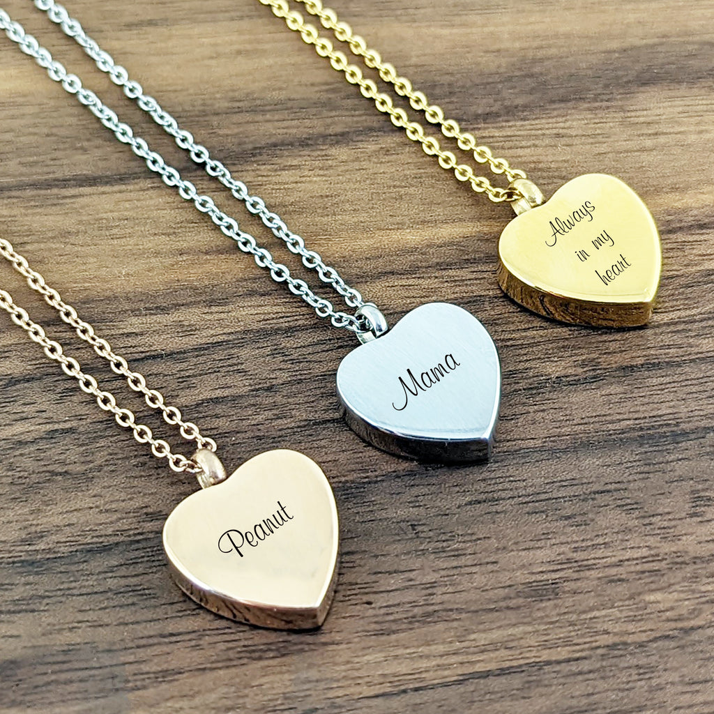 Rose Gold Personalized Cremation Urn Heart Necklace.