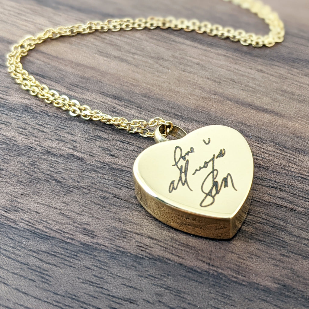 Personalized Handwriting Heart Cremation Necklace.
