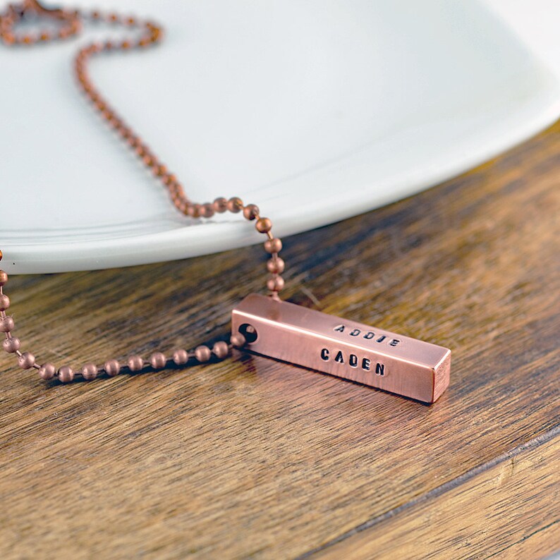 Personalized Copper 4 Sided Bar Necklace.