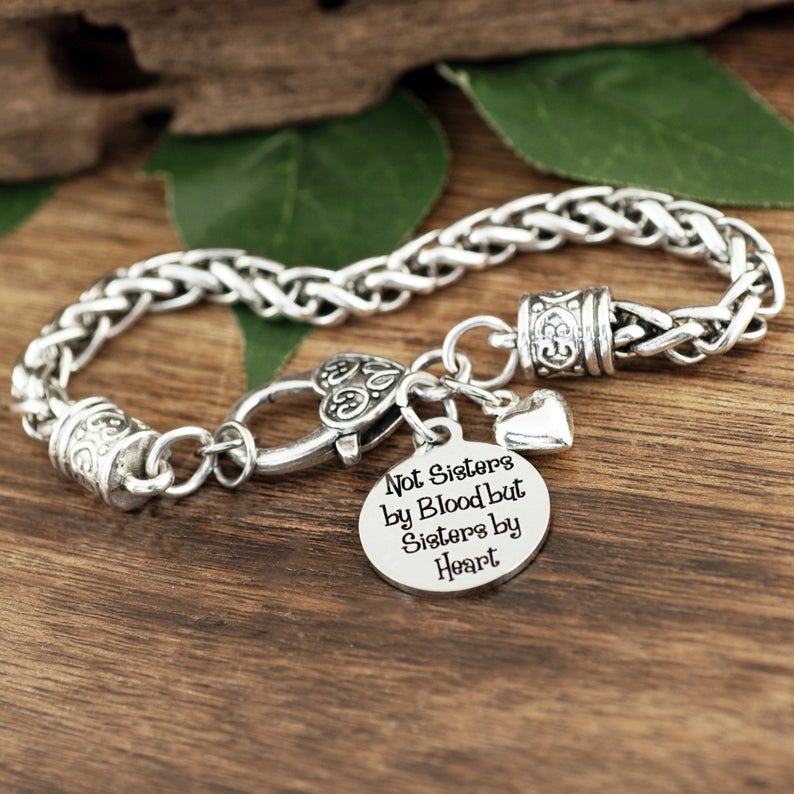 Not sisters by blood but Sisters by heart Silver Antique Bracelet.