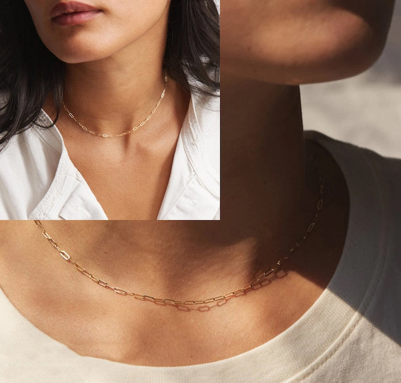 Gold Dainty Stainless Steel Paperclip Necklace.