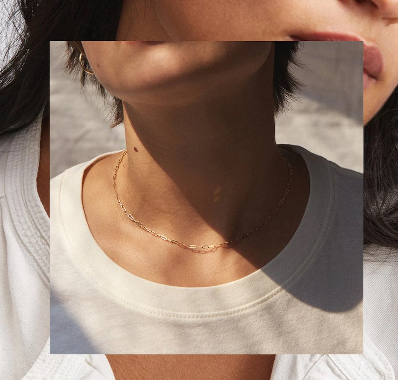 Gold Dainty Stainless Steel Paperclip Necklace.