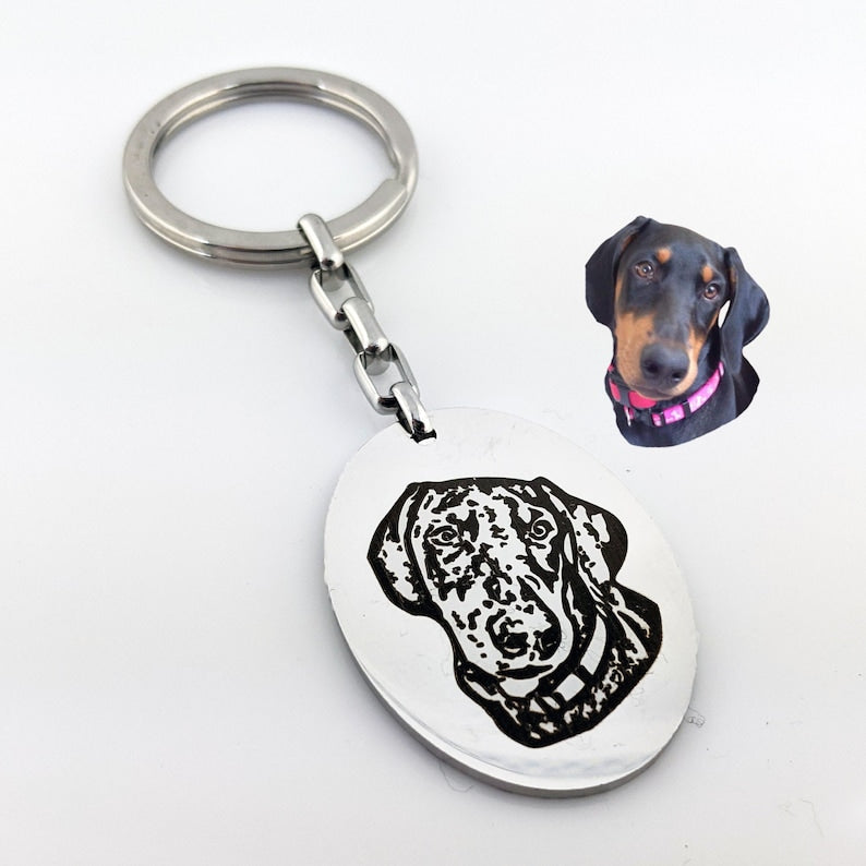 Lovable Keepsake Gifts Custom Dog Portrait Keychain Gold / Front Only