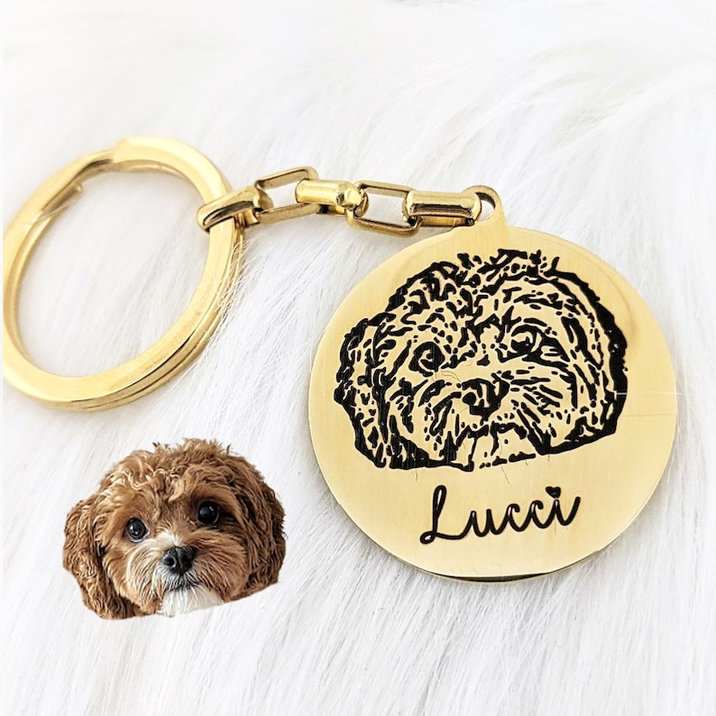 Lovable Keepsake Gifts Custom Dog Portrait Keychain Gold / Front Only
