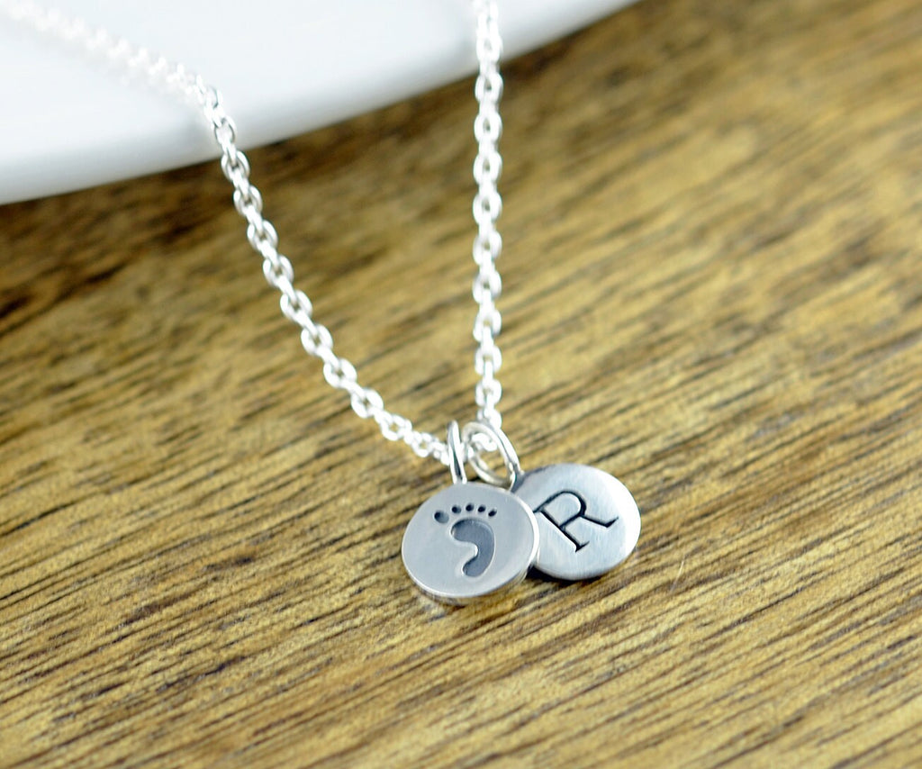 Baby Footprint Initial Necklace.