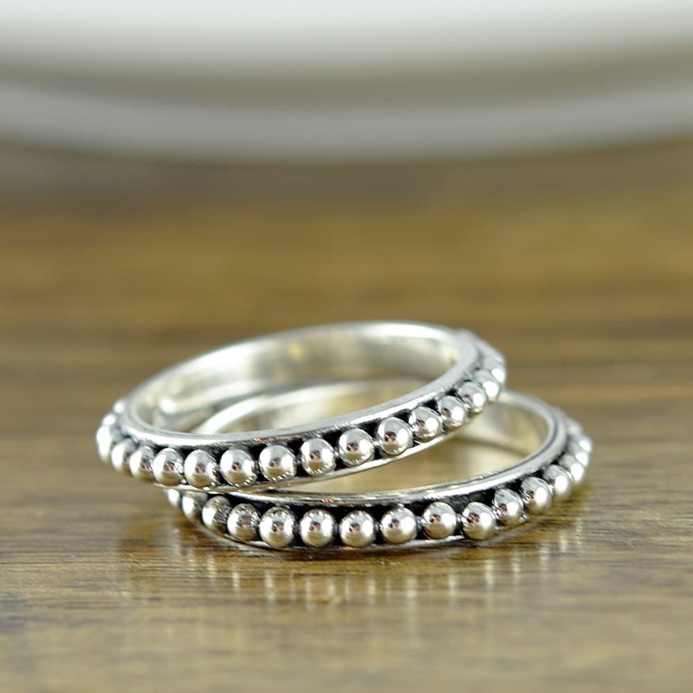 Beaded Sterling Silver Ring.