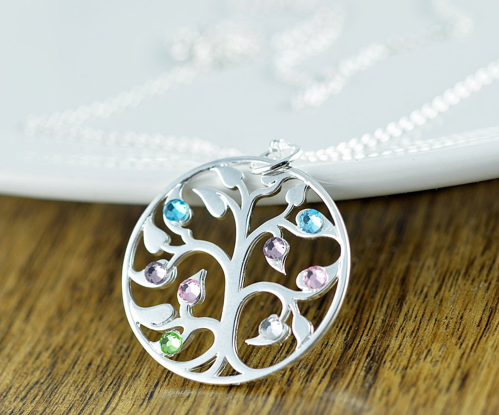 Silver Family Tree Birthstone Necklace.