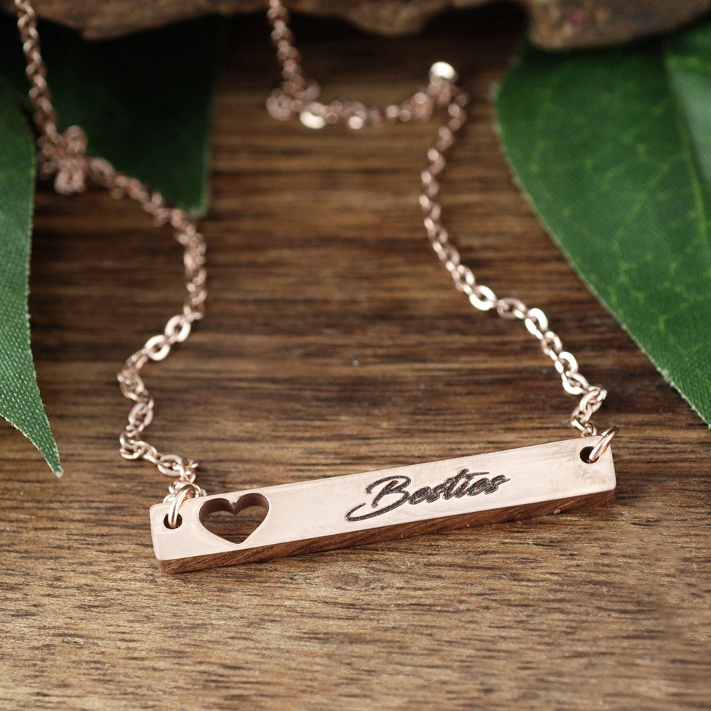 Engraved Bar Necklace with cut out heart.