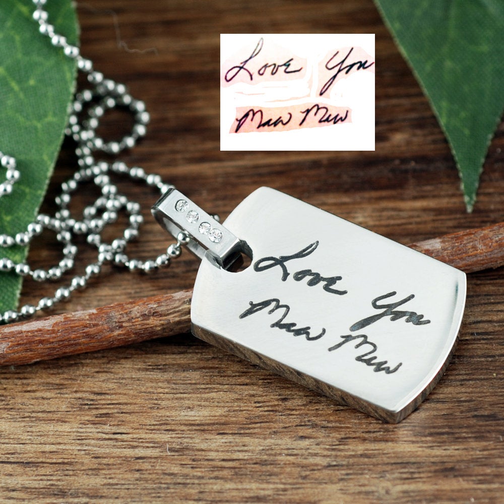 Personalized Actual Handwriting Mini Dog Tag Necklace.