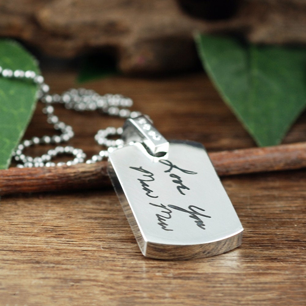 Personalized Actual Handwriting Mini Dog Tag Necklace.