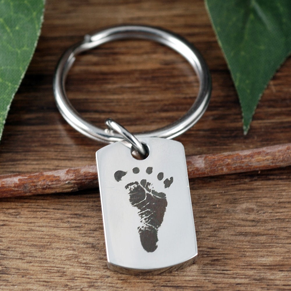 Personalized Baby Foot Mini Dog Tag Keychain.