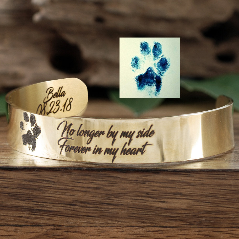 Actual Pet Paw Memorial Cuff Bracelet.