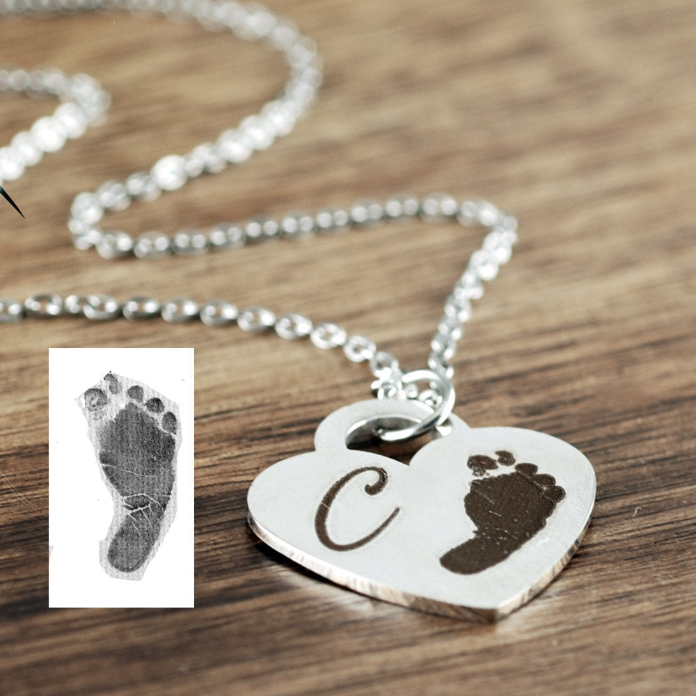 Actual Footprint Heart Necklace.