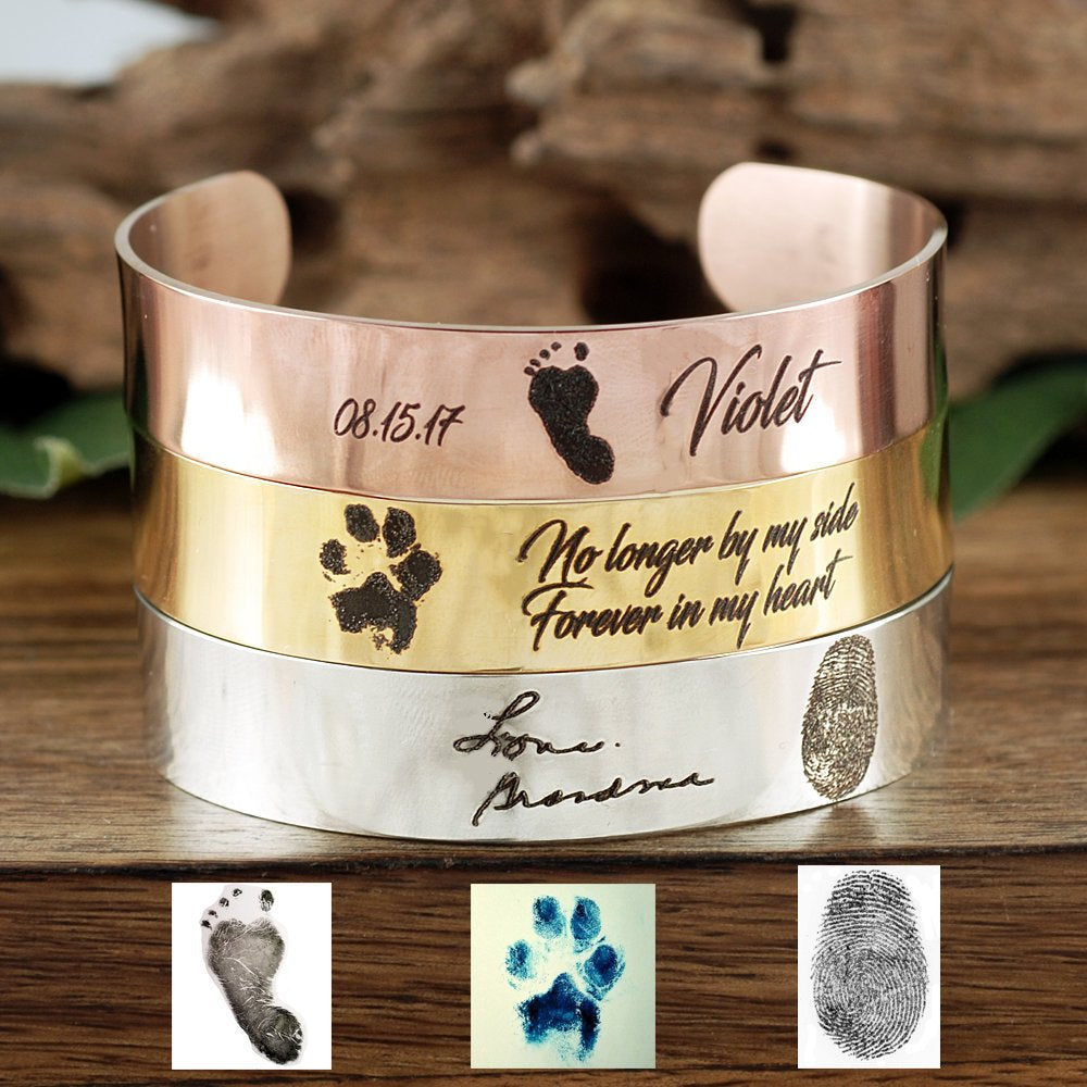 Actual Pet Paw Memorial Cuff Bracelet.