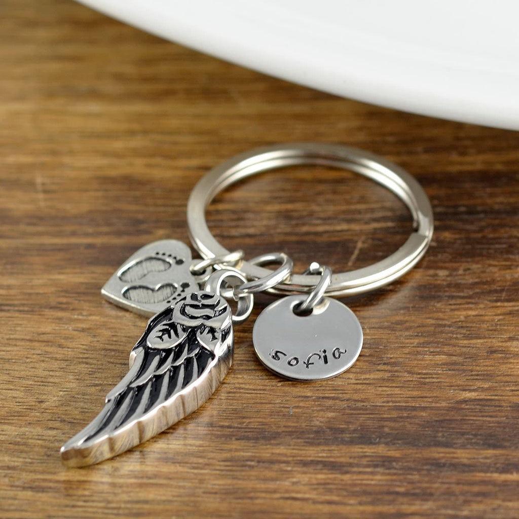 Personalized Loss of Baby Angel Wing Keychain.