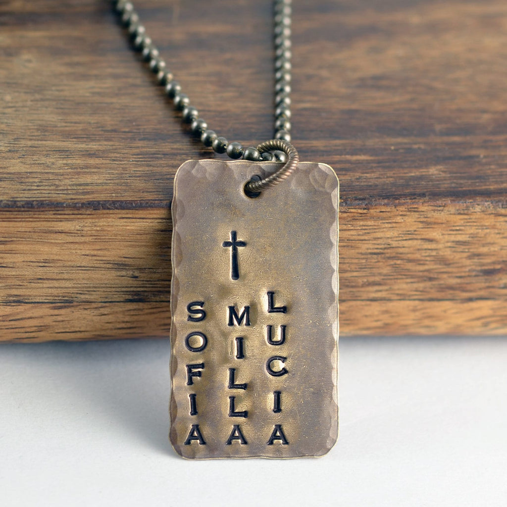 Mens Personalized Hand Stamped Name Necklace with Cross.