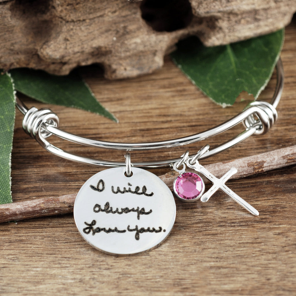 Personalized Engraved Actual Handwriting Bangle Bracelet.