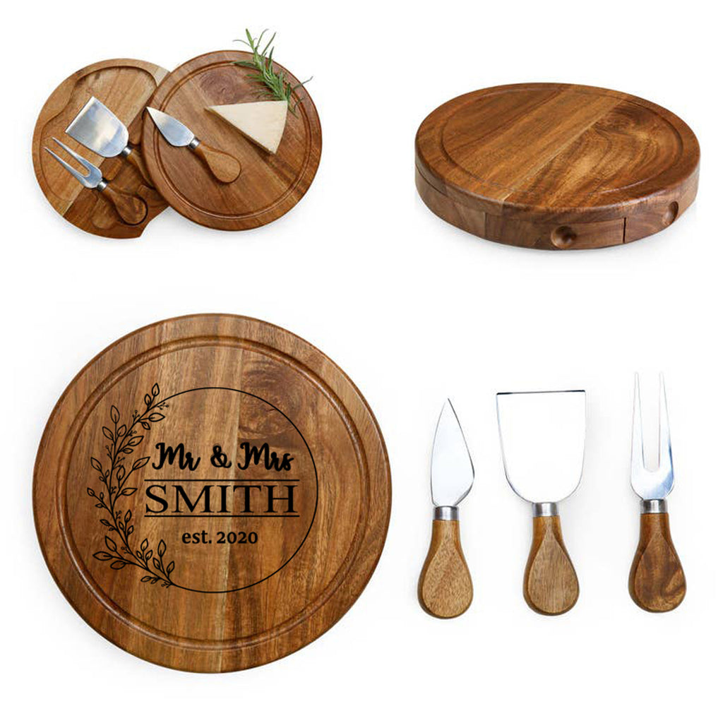 Personalized Custom Round Cheese Board with Tools.