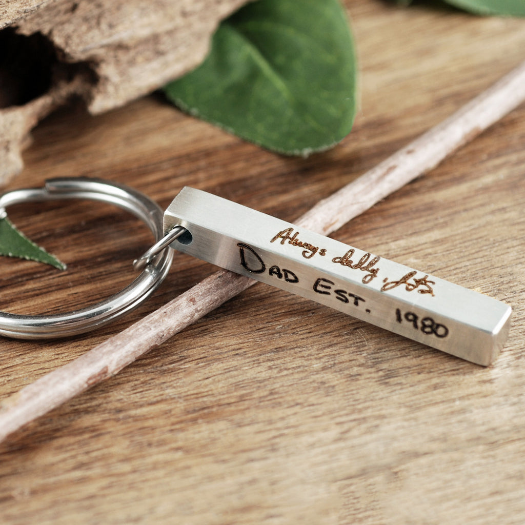 4 Sided Bar Keychain with Actual Handwriting.