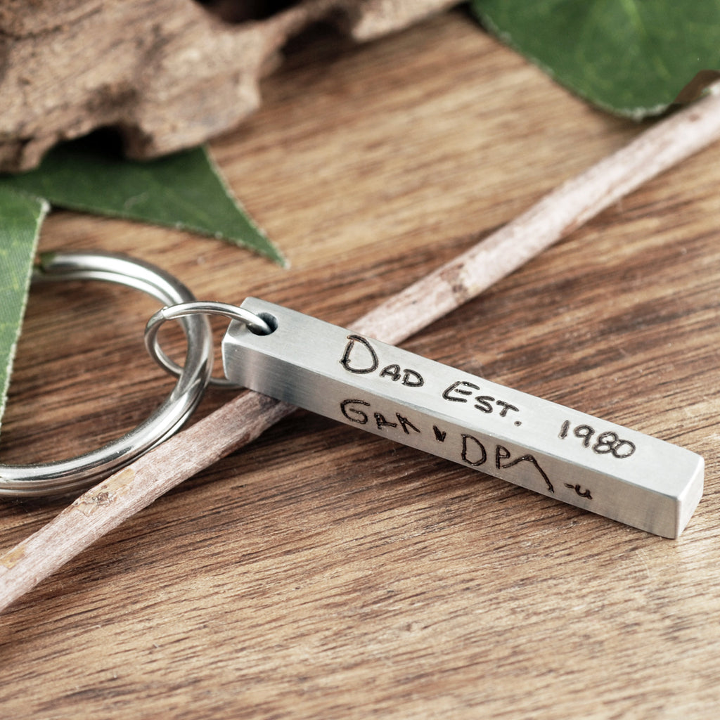 4 Sided Bar Keychain with Actual Handwriting.