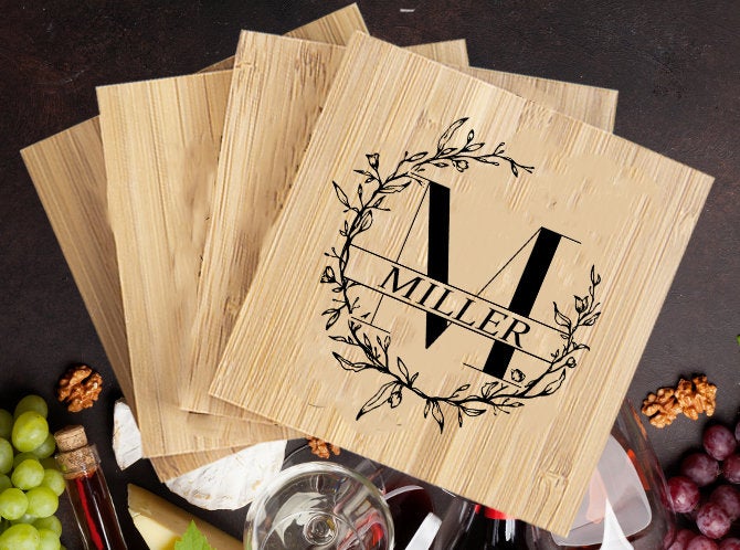 Personalized Bamboo Wood Coasters.