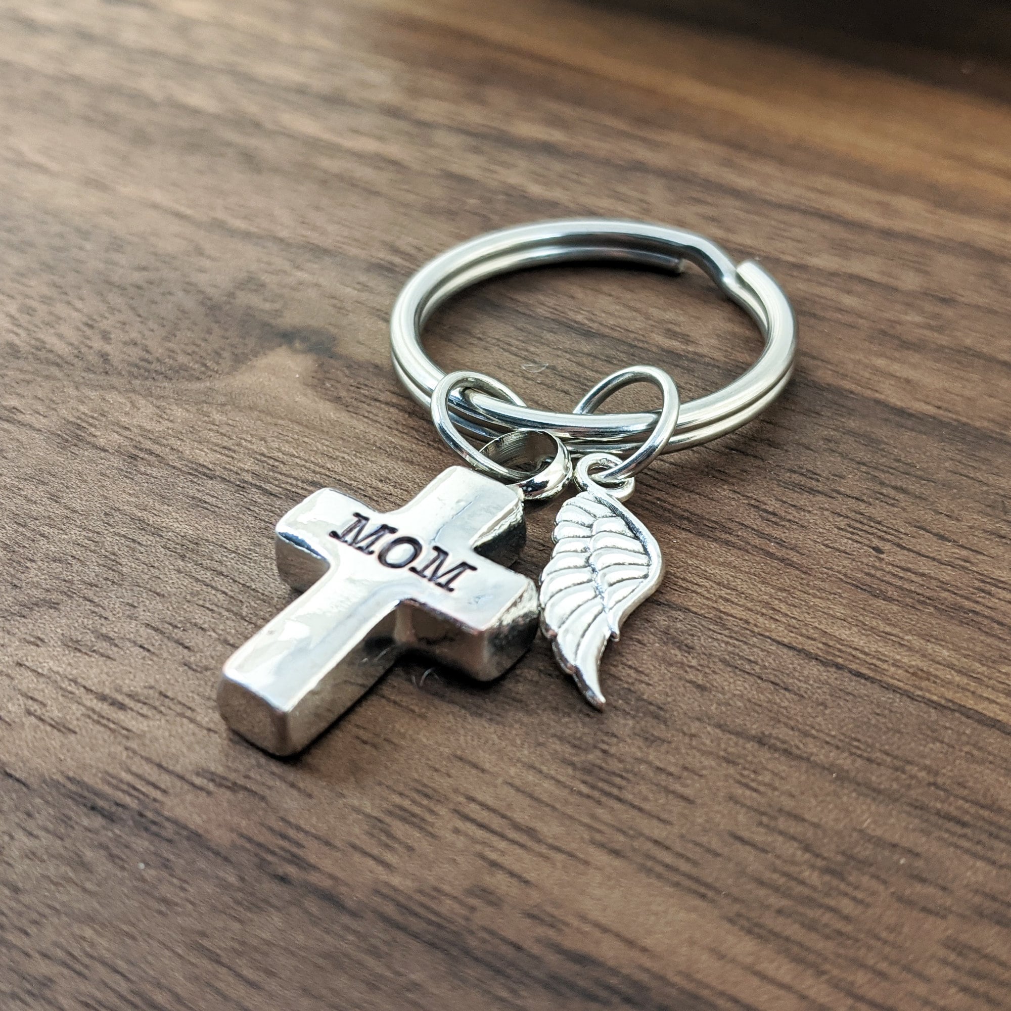 Lucky Horn Cremation Pewter Cross Keychain Front/Back