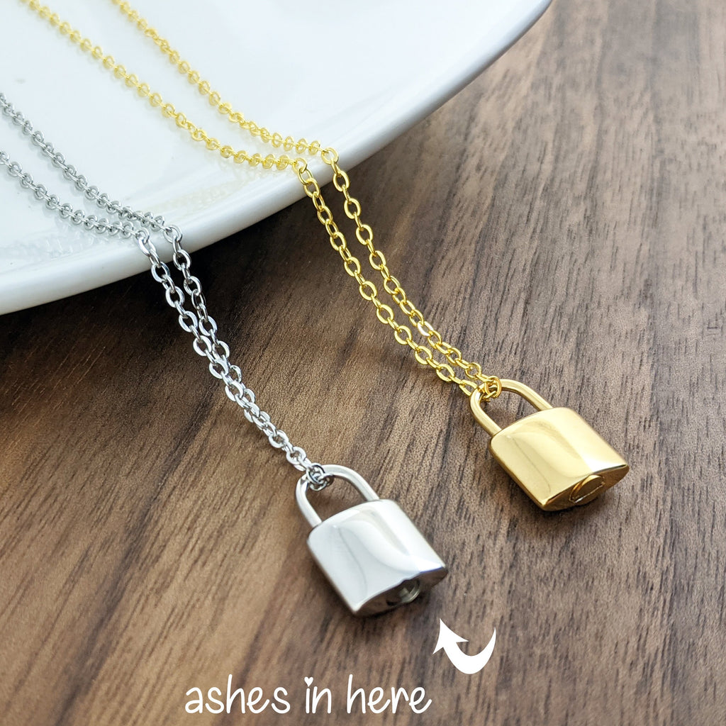 Stainless Steel Padlock Cremation Necklace.
