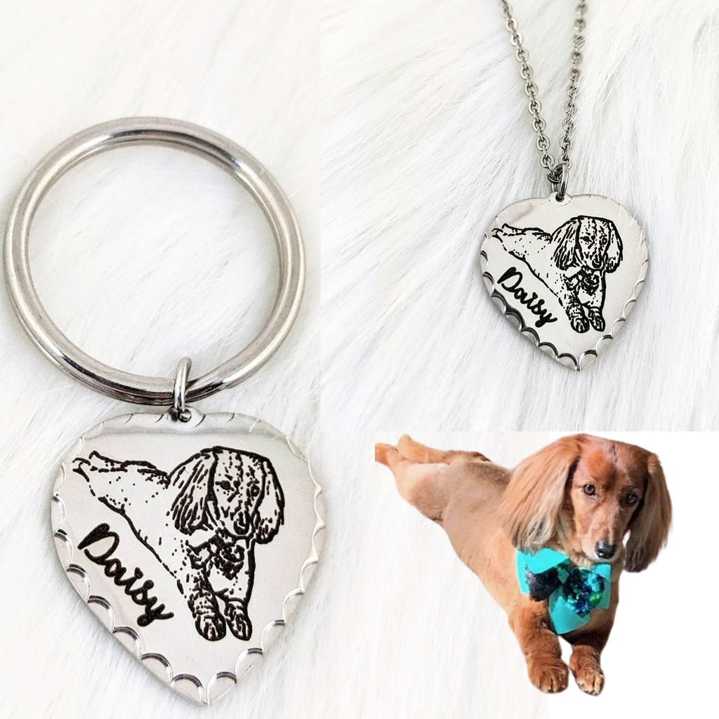 Photo Engraved Pet Portrait Keychain - Necklace.